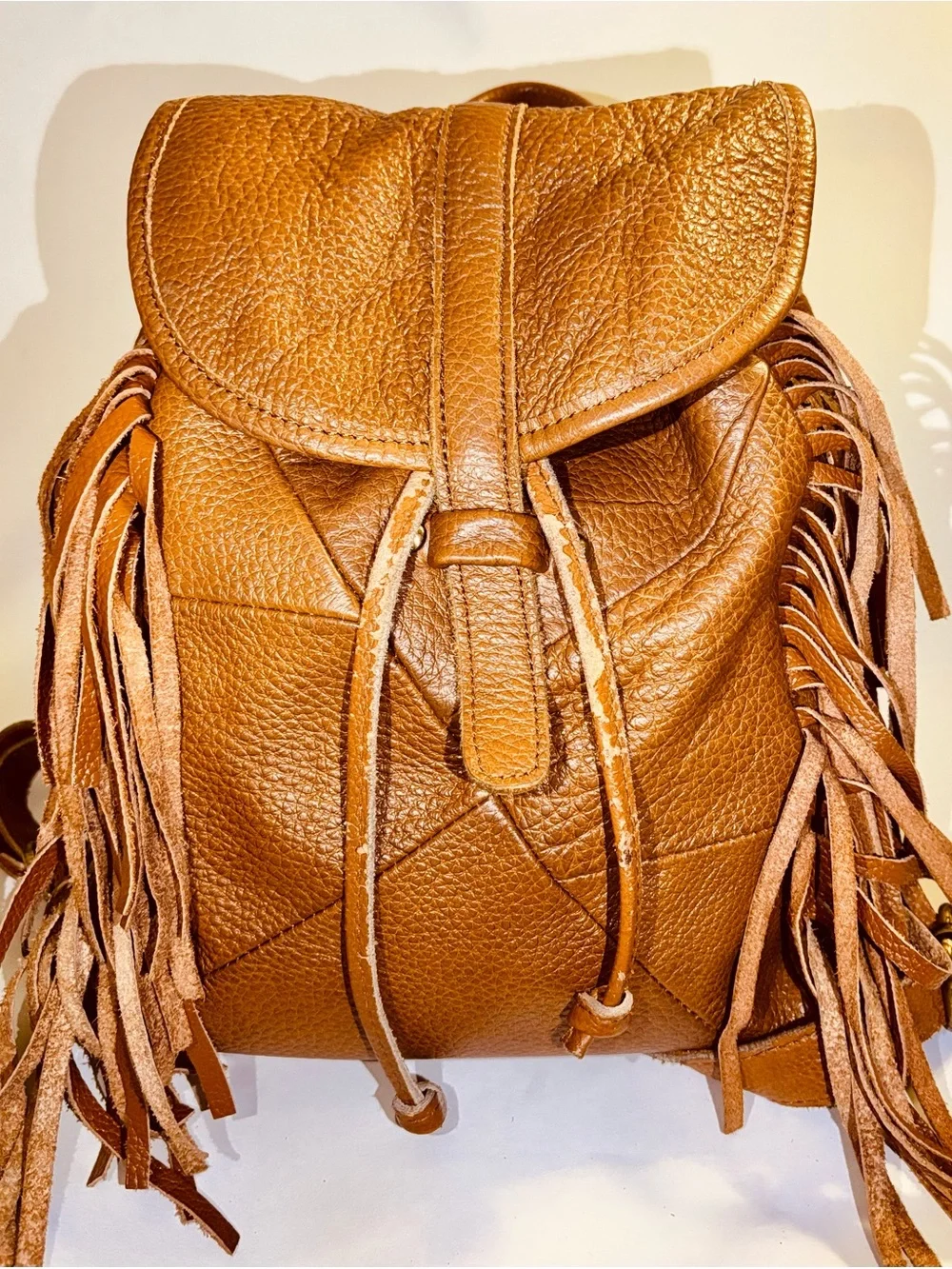 VTG Genuine Leather Boho Fringe Women’s Western Drawstring Backpack Rucksack